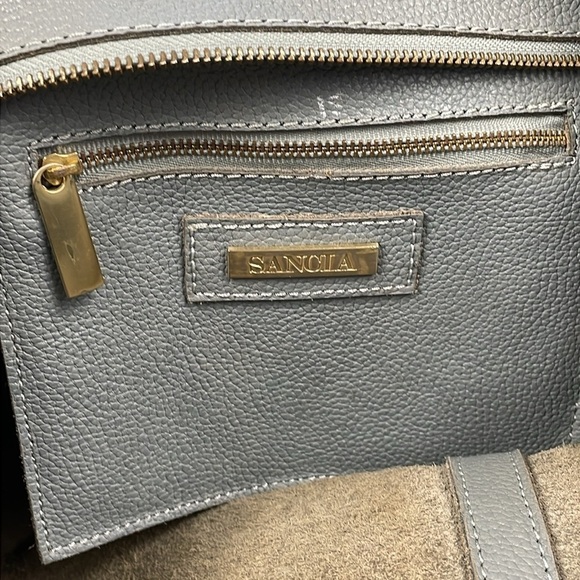 Sancia Gray Pebbled Leather Suede 2 Way Shoulder Bag Purse Extra Large Travel - Picture 14 of 17